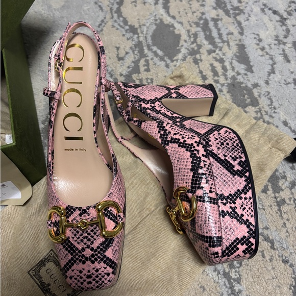 New Gucci High heel pump Pythons Calf Print Leather Wild Rose 723837 - Picture 2 of 10